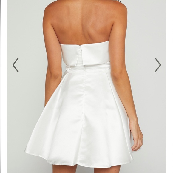 SHOWPO VALORA MINI DRESS - STRAPLESS FIT AND FLARE SATIN DRESS IN IVORY 2(XS) - Picture 2 of 3
